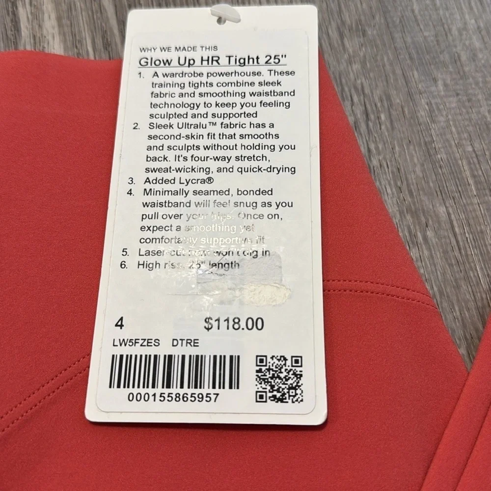 NWT LULULEMON ATHLETICA WOMENS GLOW UP TIGHT 4 DESERT CORAL HI RISE 25” INSEAM